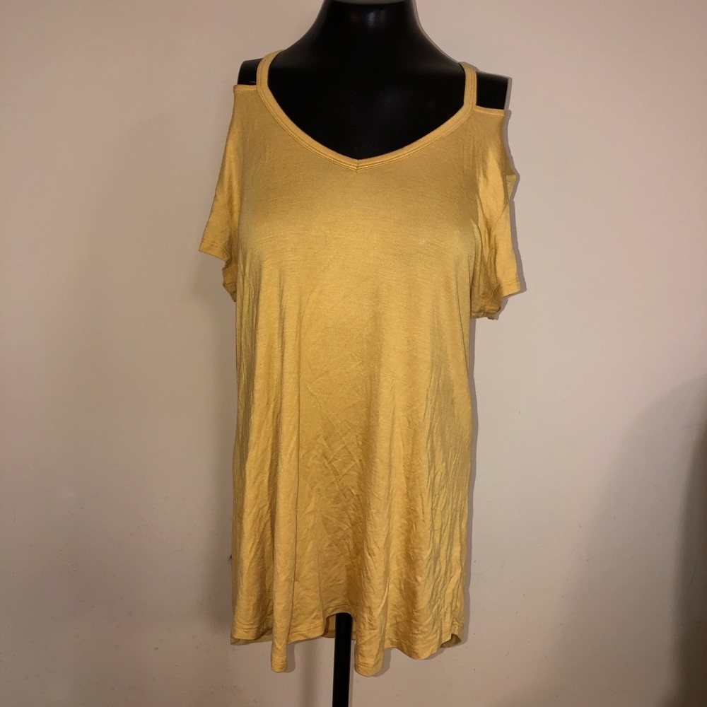 yellow cold shoulder t-shirt